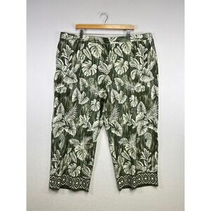 D&Co. Beach Tropical‎ Leaf Print Cropped Pants Women's 2XP Green Tropical Resort